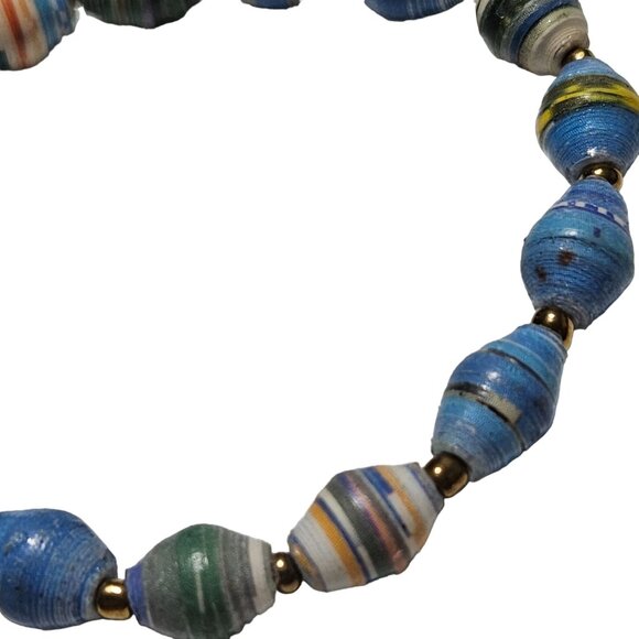 Handcrafted Recycled Multicolor Paper Bead Stretch Bracelet Eco Friendly Jewelry - Picture 2 of 3